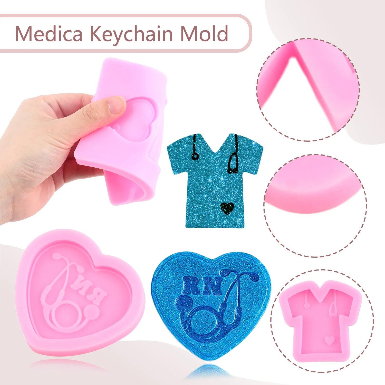 Nurse Shirt Heart Stethoscope Silicone Mold Doctor Theme Pendant Fondant Molds Medical Emblem Chocolate Cake Decorating Tools