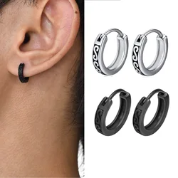 Men Hoop Earrings, New Gothic Black Infinity S Texture Huggies, Small Minimalist Stainless Steel Hoops Ear Gifts for Him Jewelry
