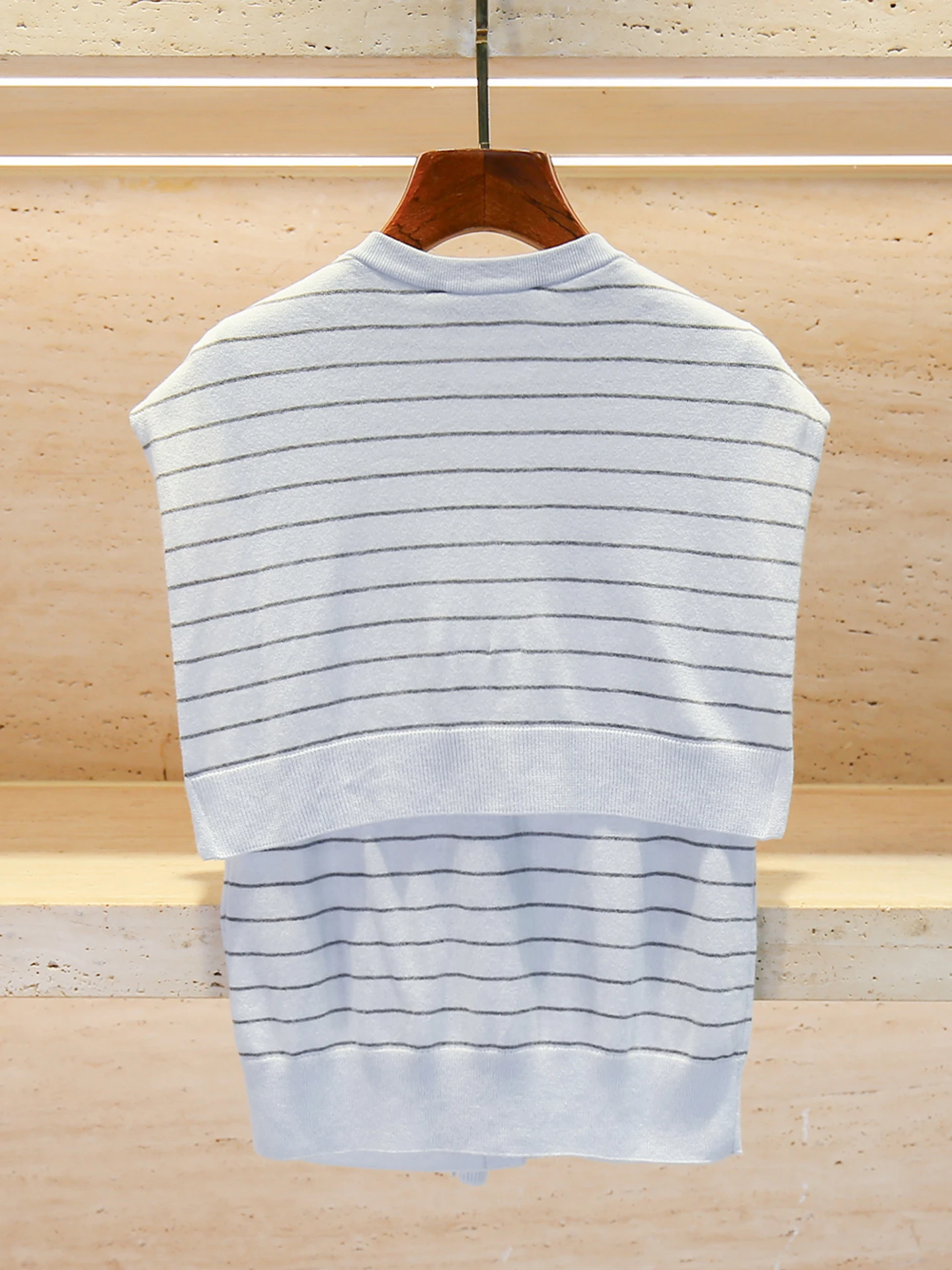 

Naval Collar Knitted Vest Striped College Sle Women's High End Summer Faion Top Simple Commute Sle Regular Fit Knitwear