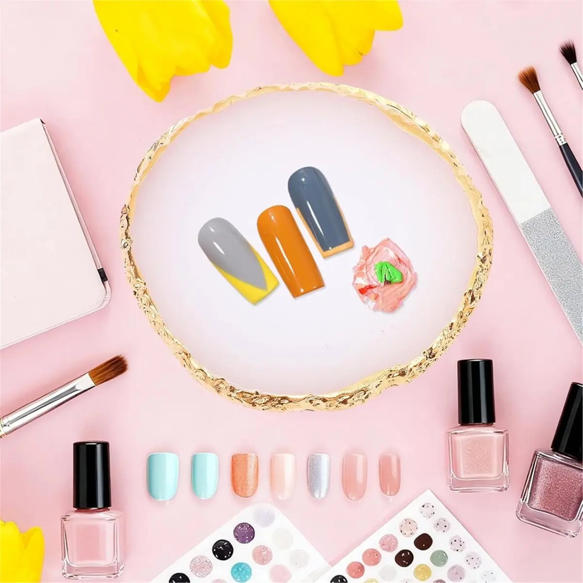 2026 New Resin Nail Art Palette, Nail Polish Palette Nail Art Tools Gold Edge Nail Stuff Nail Art Display Board Pink