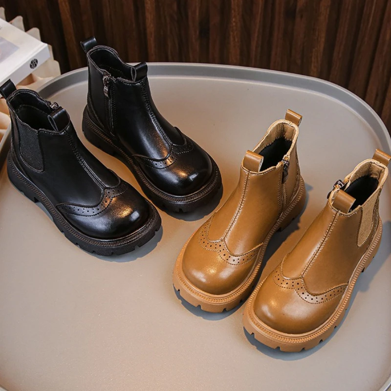 

Fashion Girls Leather Boot 2025winter New Style Child British Style Flat Boot Girl Soft Sole Comforta Casual Outdoor Boot Girls