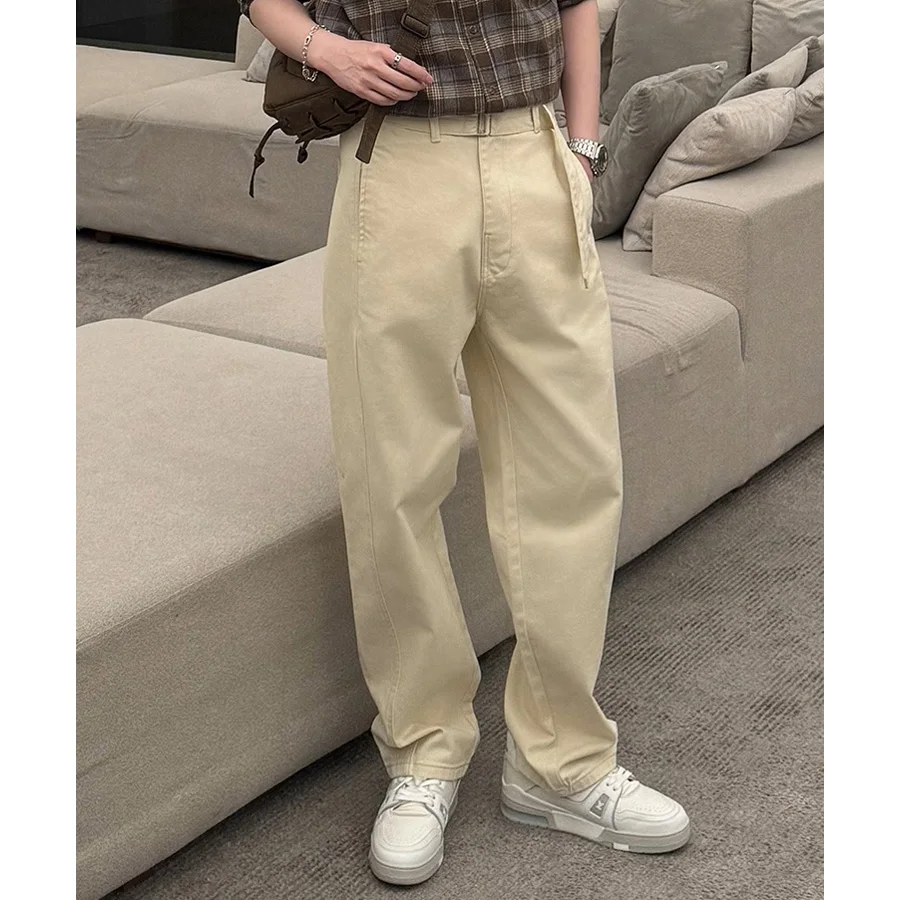 

Men Casual Pants Japanese Korean Streetwear Fashion Belt Loose Vintage White Blue Denim Wide Leg Jeans Trousers