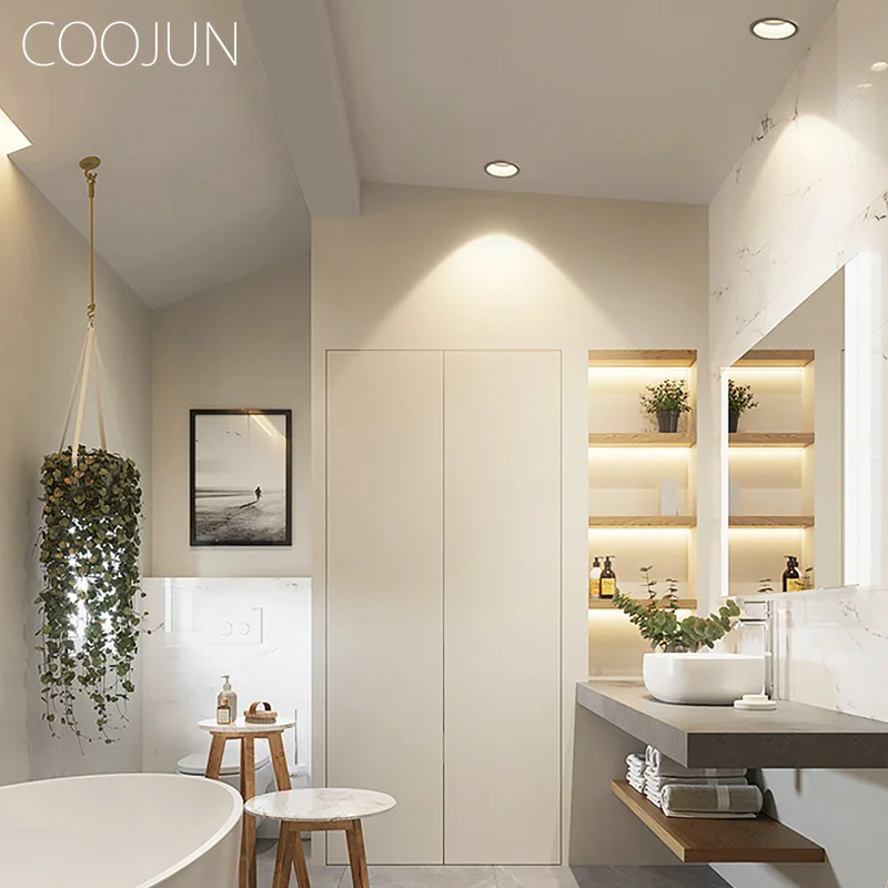 COOJUN-foco LED IP65 resistente al agua, luz empotrada redonda antiniebla, a prueba de humedad, para cocina, baño, balcón, luz interior