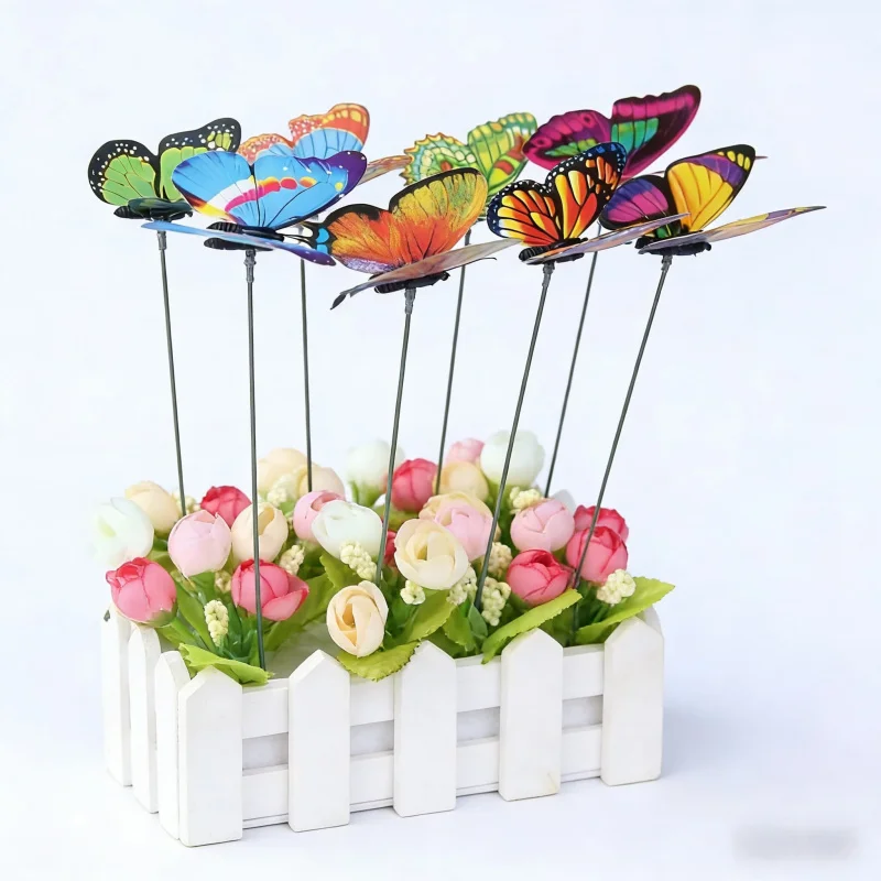 Garden Statue Sculpture3DArtificial Butterfly Stick10-20Outdoor courtyard colorful random pattern decorative ornament