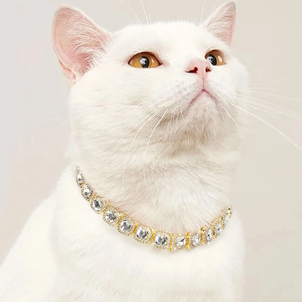 Gold Dog Chain Collar Bling Rhinestone Puppy Cat Necklace Adjustable Dog Slip Choke Collars For Small Medium Dogs Cats Rabbit