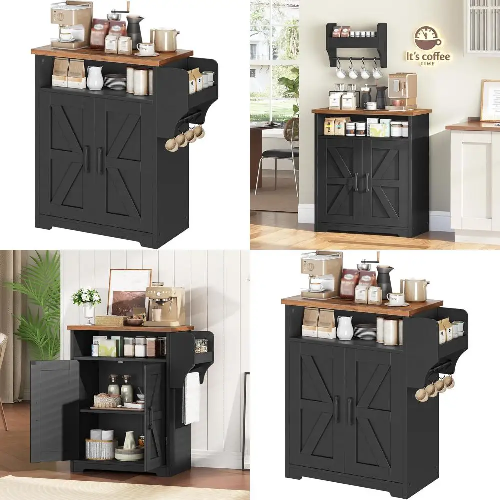 

Rustic Brown Farmhouse Sideboard with Storage & Floating Shelf, Perfect for Kitchen Island or Dining Area