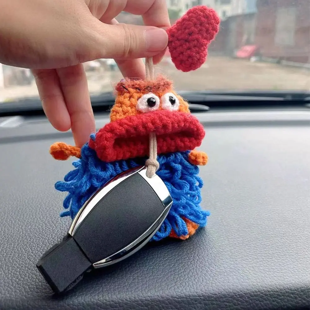Key Cover Children Gift Women Key Chain Sausage Mouth Key Bag Big Mouth  Key Pendant Hand Woven Wool Key Bag Knitting Key Case