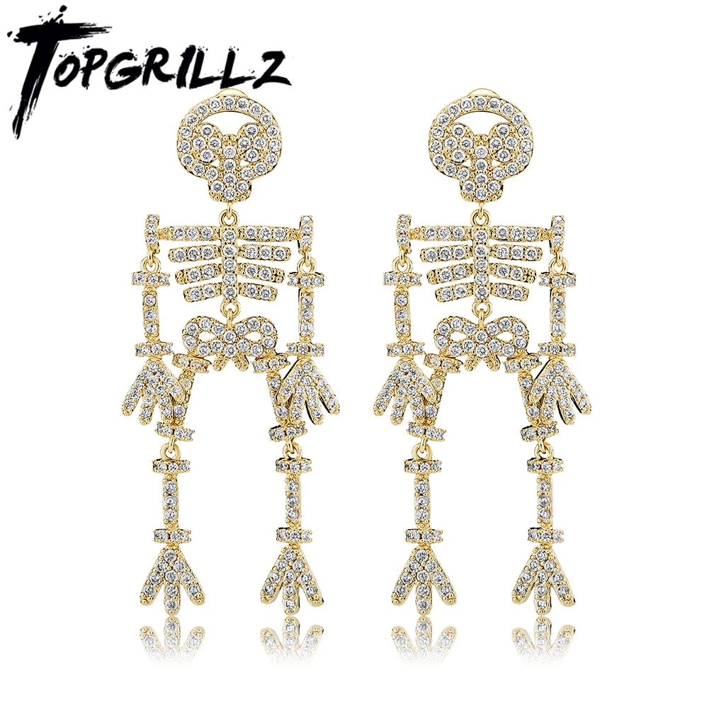 TOPGRILLZ New Iced Micro Pave Cubic Zirconia Humanoid Stud Earrings Hip Hop Rock Jewelry For Women