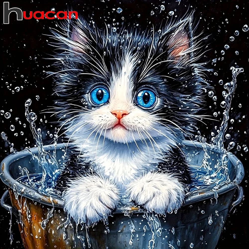 Huacan Neuheiten 2026 Diamantmalerei Katze im Eimer Diamant-Mosaik Tier-Kunst Dekorative Gemälde