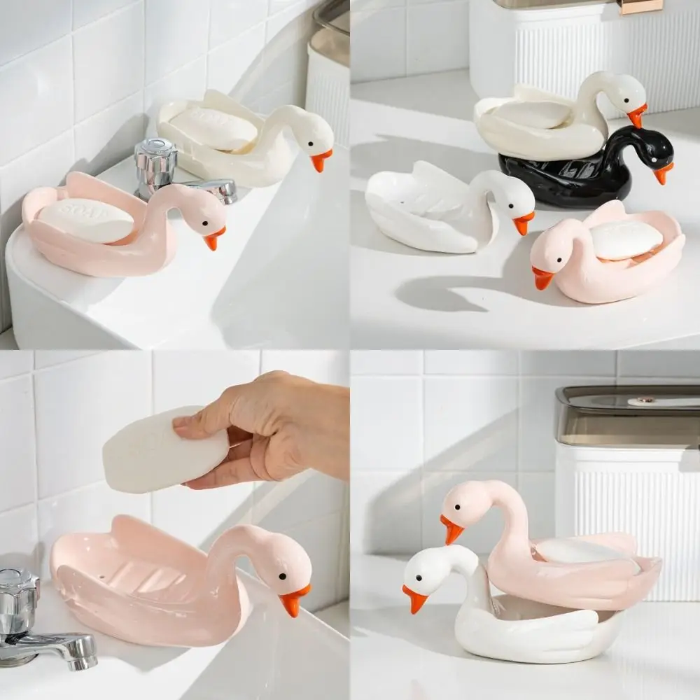 

Creative Ceramic Drain Soap Box Self Draining Cartoon Soap Dish Multi-Purpose Sink Swan Soap Case Bathroom Accessories