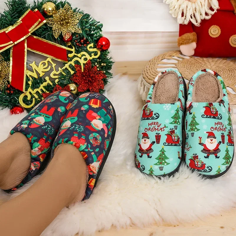

Santa Claus Cotton Slippers Female Fall and Winter Cute Cartoon Home Non-slip Comfortable Couple Indoor Plush Cotton Shoes