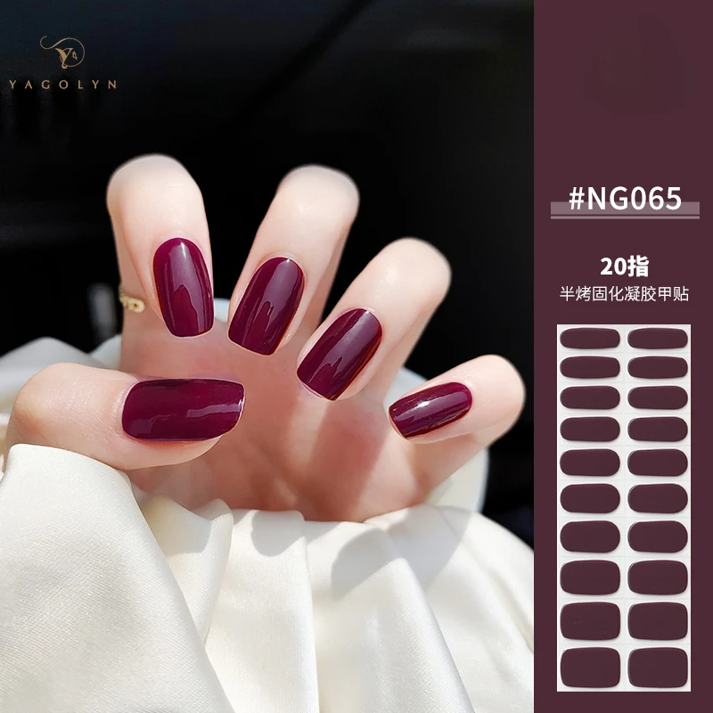 Envolturas de uñas de Gel semicuradas con borde de 16/20 puntas, Adhesivo de Color Simple, resistente al agua, juego de pegatinas de uñas de Gel de larga duración para lámpara UV, necesita