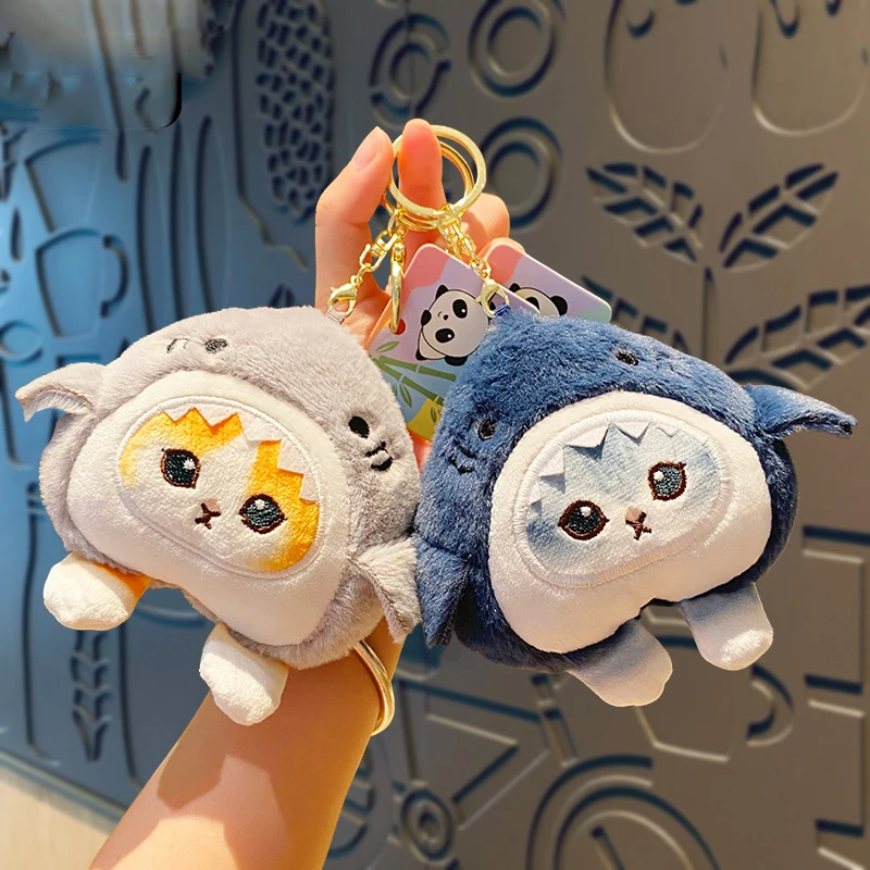 12Cm Schattige Haai Kat Pluche Sleutelhanger Zacht Gevulde Pluche Grappige Kat Sleutelhanger Speelgoed Rugzak Hanger Verjaardagscadeaus Voor Kinderen