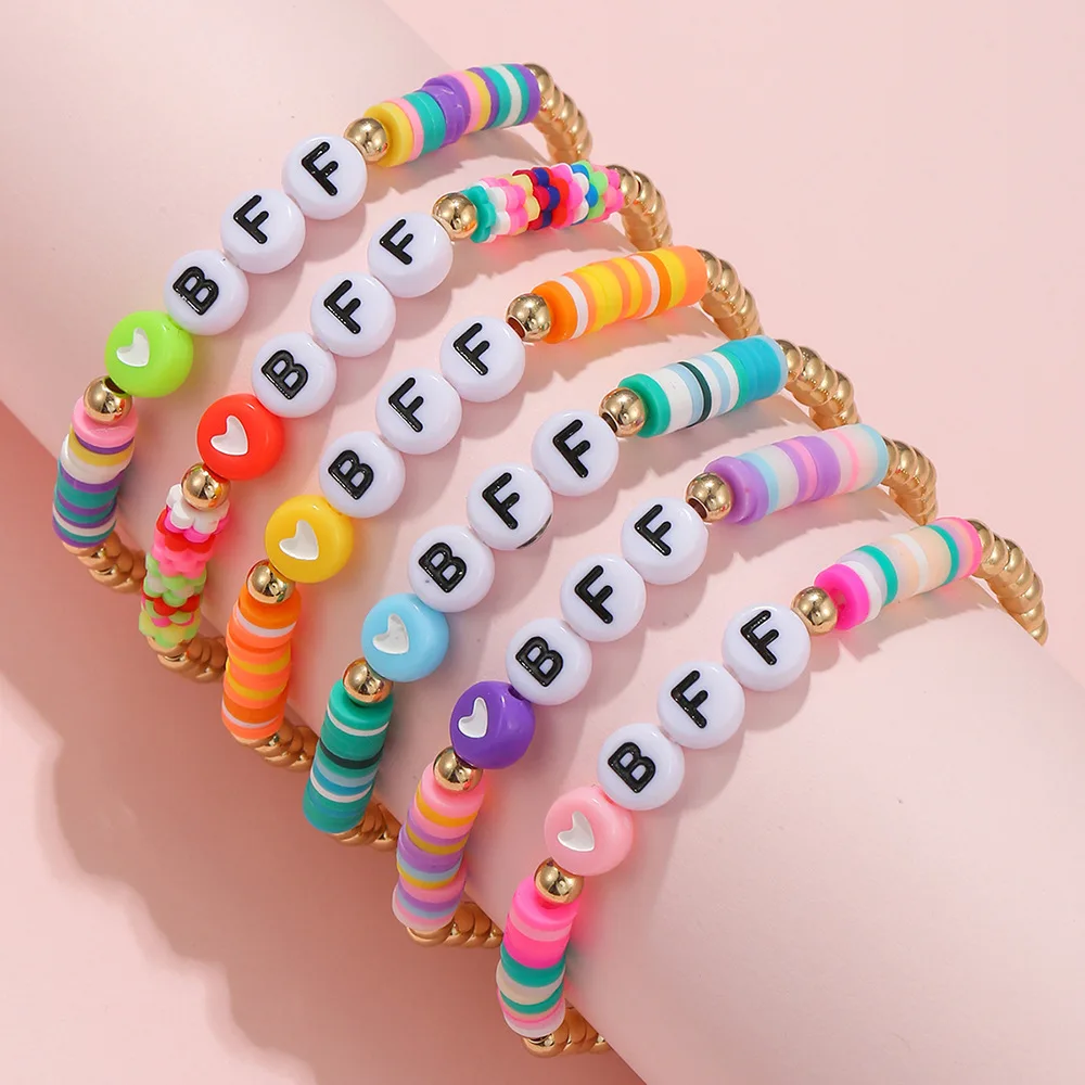 Bohemian style color beaded letter bracelet 6-piece European and American BFF good friend children's jewelry