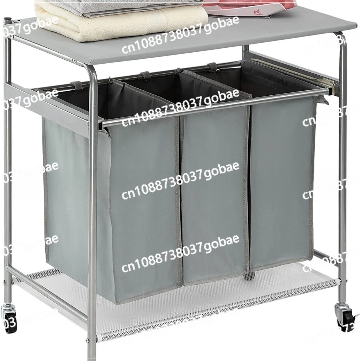 سيارة تخزين حقيبة قماش ثلاثية الشبكات قابلة للسحب، مناسبة لتخزين الملابس القذرة #2