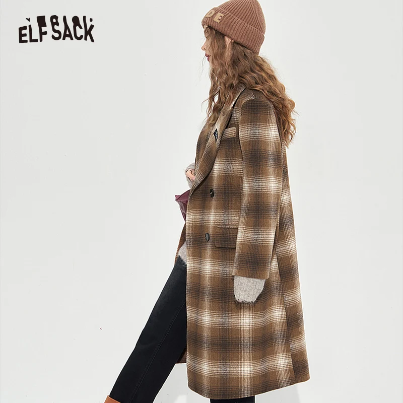 ELFSACK-Combinaison à carreaux vintage pour femme, vêtements d'extérieur élégants mi-longs, hiver 2023