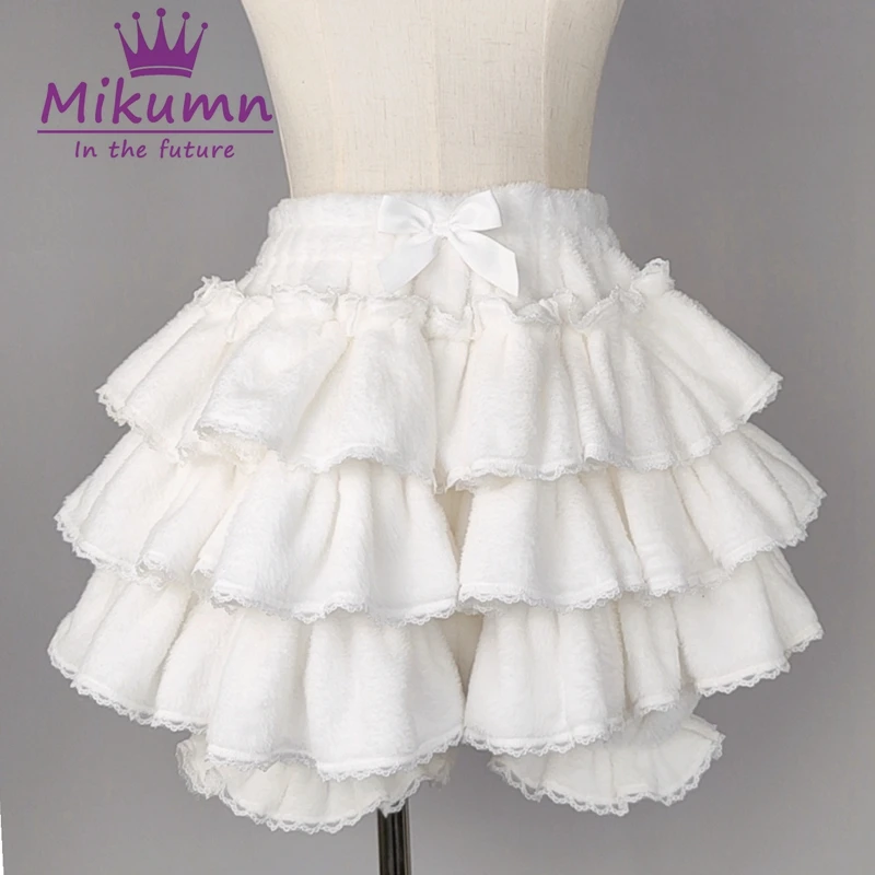 Harajuku Y2k Süße Rosa Weiße Kürbis Hosen Lolita Herbst Winter JK Plüsch Shorts Japanische Kawaii Rüschen Laterne Shorts