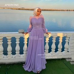 SPRAYING Vintage Muslim Shiny Purple Evening Dress High Neck Long Sleeve Bridal Gown With Hijab Chiffon Formal Occasion Dresses