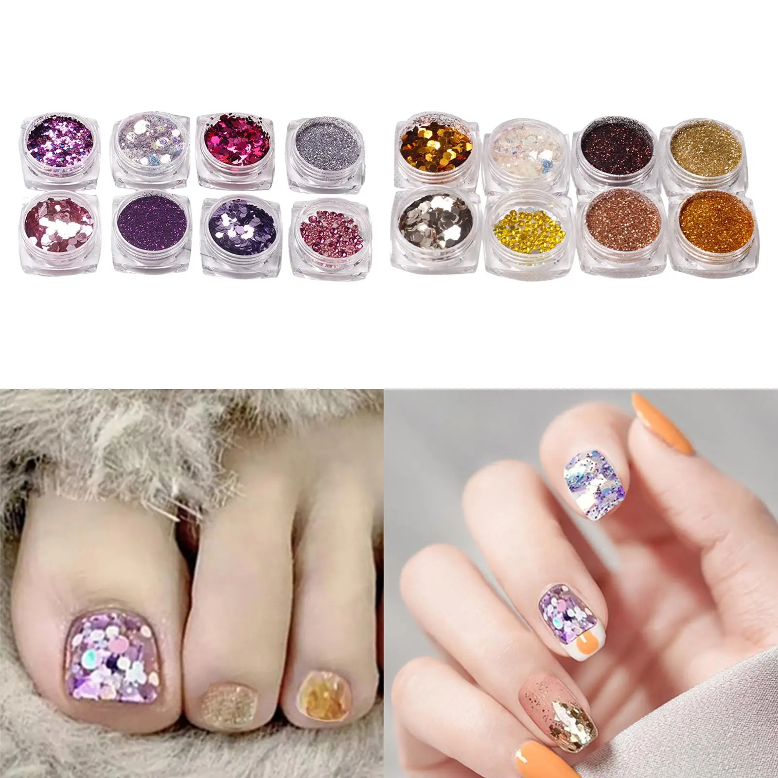 8 Pieces Sparkly Nail glitter Sequins Nail Supplies Charms bright for Stage