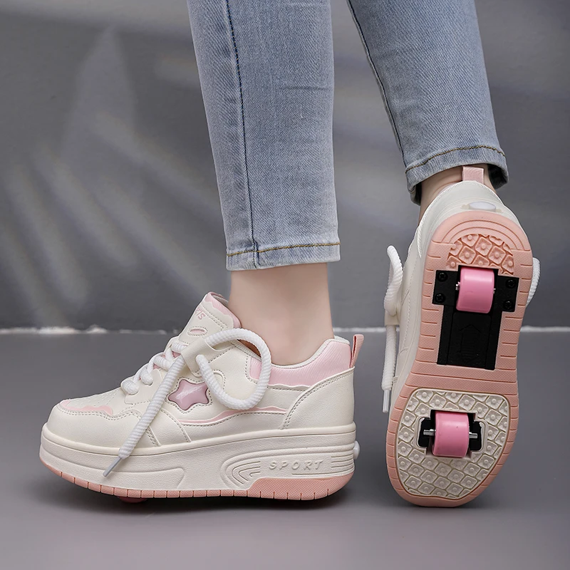 زلاجات دوارة ذات وجه جلدي للأطفال ، أحذية إندفاع للبنات ، يمكن للأولاد الذهاب إلى المدرسة زلاجات دوارة قابلة للفصل ، جديدة ، #2