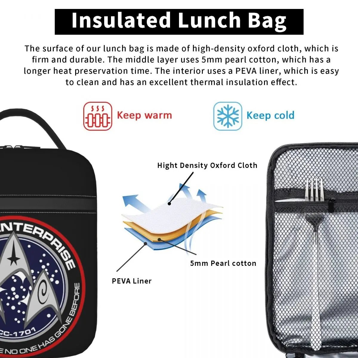 Star Treks Science Fiction TV Series Insulated Lunch Bag for Women Kids Leakproof Food Boxes Thermal Lunch Box Tote