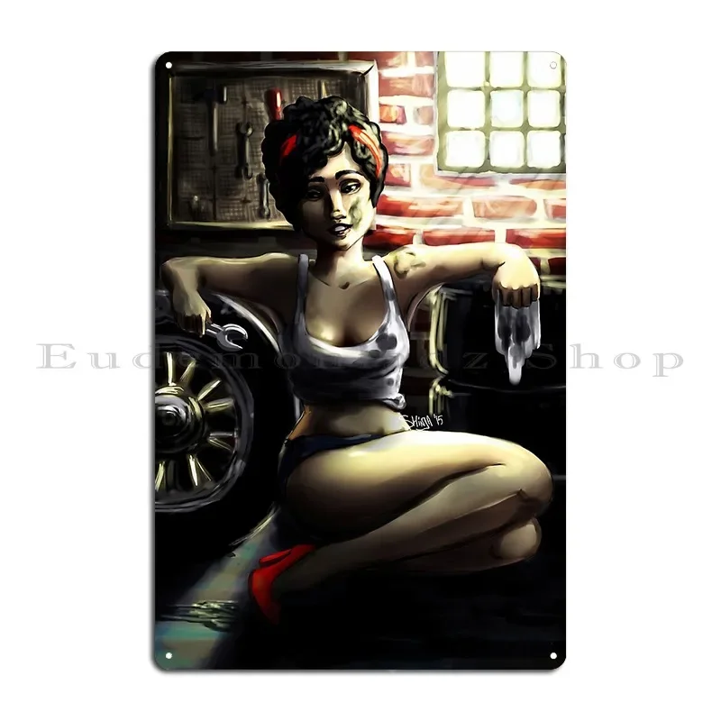 Mechanic Pin Up Metal Plaque Party Personalized Create Iron Cave Tin Sign Poster