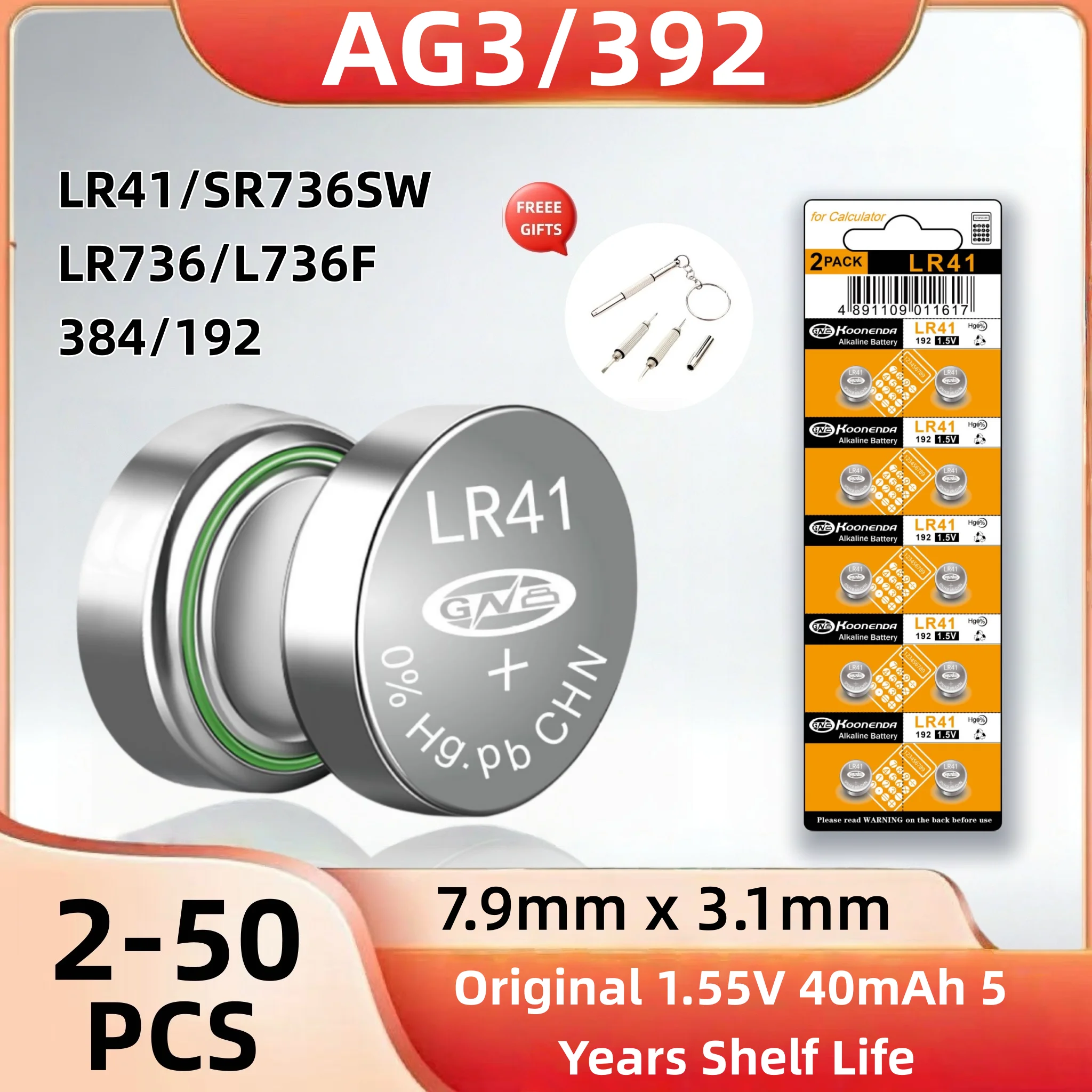 

5-50Pcs High Capacity AG3 LR41 1.5V Alkaline Button Batteries 392 384 Coin Cell for Thermometers, Medical Devices & Toys