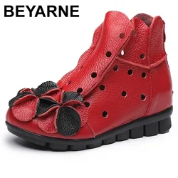 BEYARNE Ethnic Genuine Leather Shoes Women Vintage Boots And Shoes For Autumn Womens Retro Boots Boho Style Shoes Ladies Red