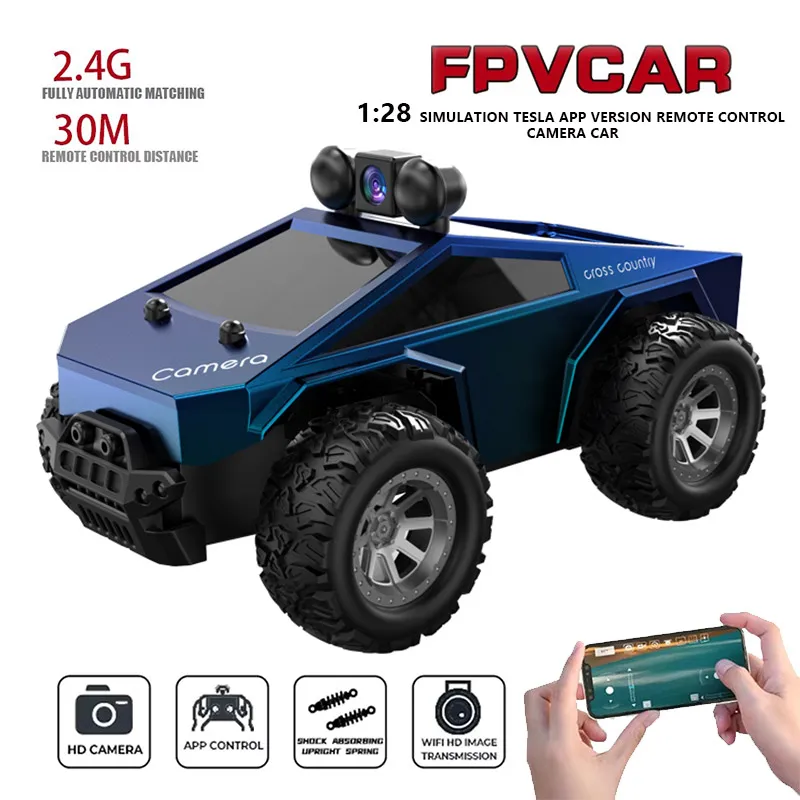 KF29 1:28 Rc Car With FPV Camera Wifi Real-time Transmission High-Speed Off-Road 2.4G Remote Control Cars Tesla Model Toy Gifts