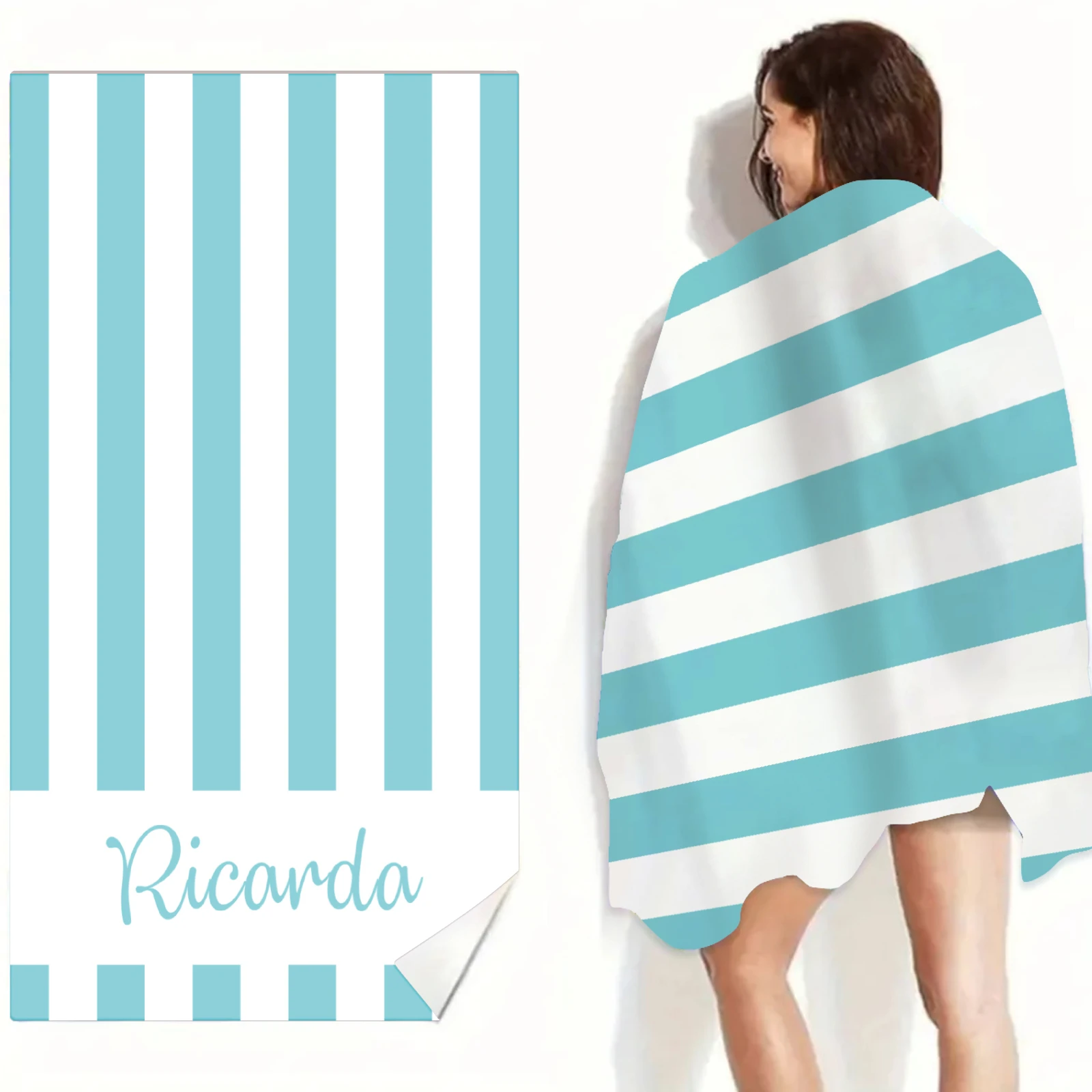 Custom Name Beach Towels Light Blue Bath Towel Absorbent Quick-Drying Soft Swimming Gym Towels Birthday Gifts For Kids Adults