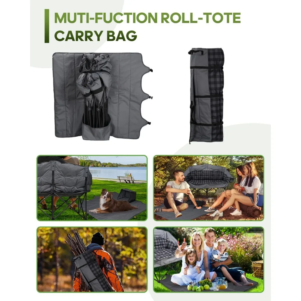 مقعد كبير الحجم للتخييم لشخصين مع حقيبة حمل مدمجة وحشوة إضافية للجلوس في الهواء الطلق المريح #6