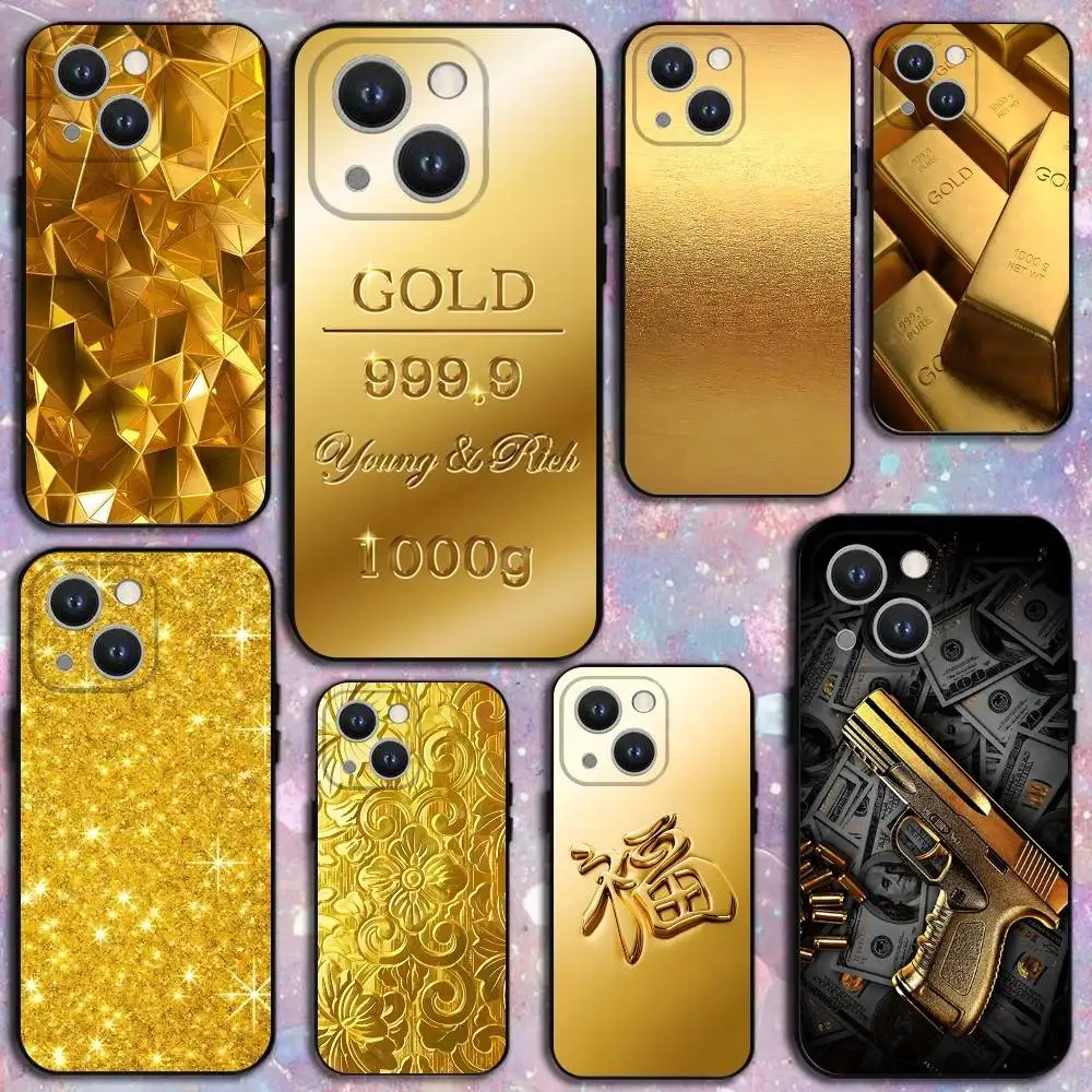 

Fine Gold Pattern Printing Phone Case For iPhone 16,15,14,13,12,11 Plus,Pro Max,XS,X,XR,SE,Mini,8,7,Soft Silicone Black Cover