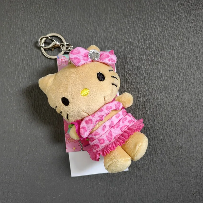Zwart lederen huid Hello Kitty roze luipaard badmode stijl knuffels hanger schattige engel Kitty kat gevulde pop sleutelhanger