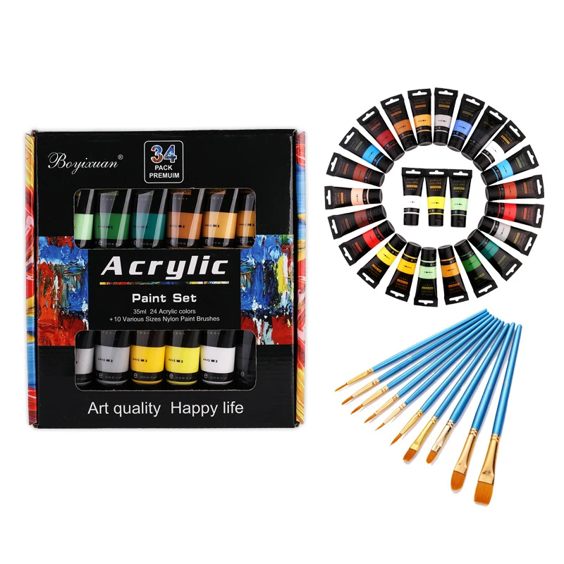 

24-color Acrylic Paint Set Waterproof and Non-toxic Children's Painted Wall Ceramic Stone Coloring Acrylic Paint Brush