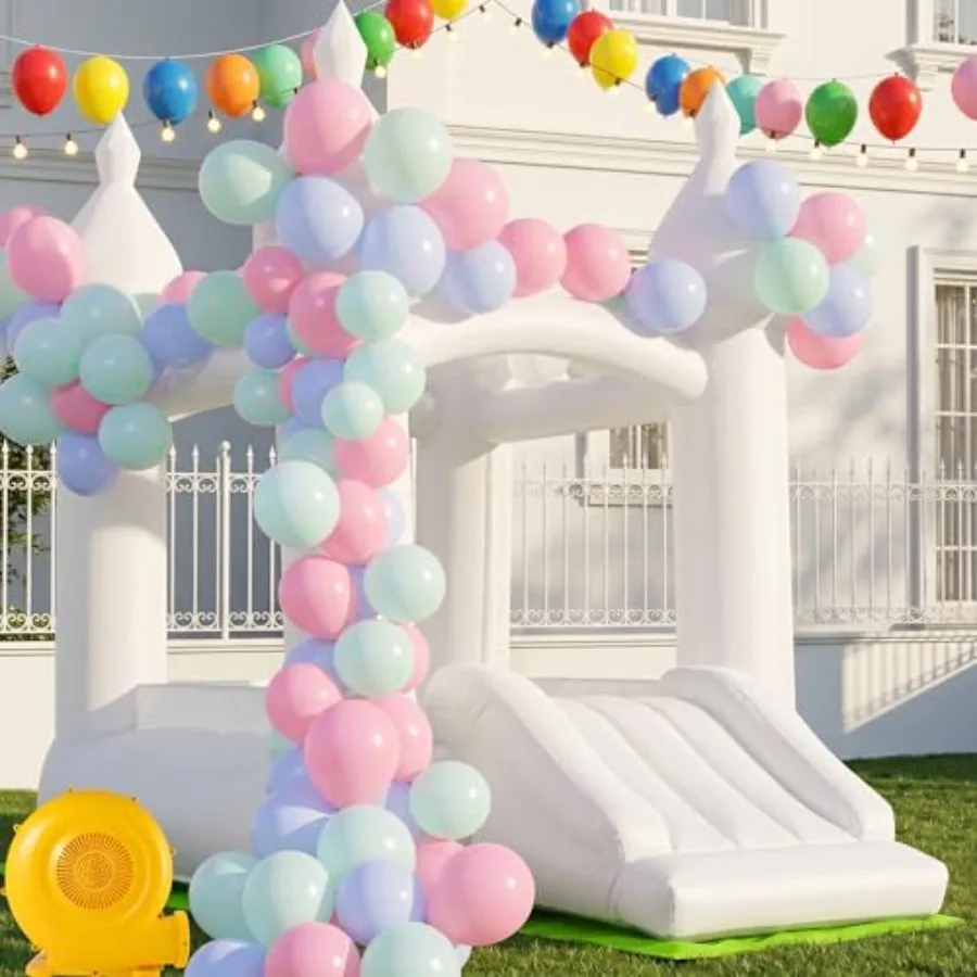 

White Bounce House for,Inflatable Bouncy Castle with Slide for Wedding, Baby Shower, Birthday Party, Indoor Outdoor Portable Ju