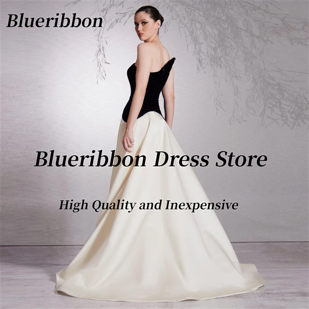 Blueribbon Modern Girls Wear Contrast Color Dresses for Prom Scalloped Neck Sexy Back Evening Gowns A Line Birthday Party Dress