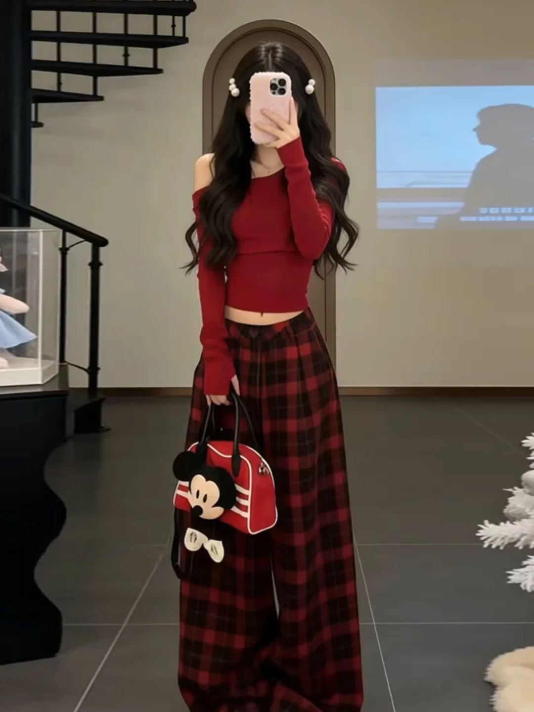 

Корейский модный красный женский комплект для весеннего празднования Нового года 2026 года, состоящий из двух предметов, для молодых женщин