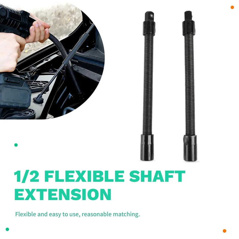 AC88 2PCS 1/2 Flexible Shaft Extension Extender Torque Socket for Car Repair, Ratchet Spanners Flex Reach Extension Bar