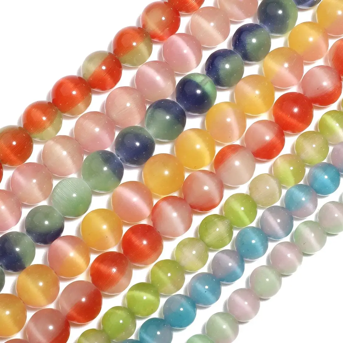 8mm/10mm Glass Bicolor Cat Eye Stone Beads Loose Spacer Beads for Jewelry Making Diy Bracelet Necklace Earrings Accessories