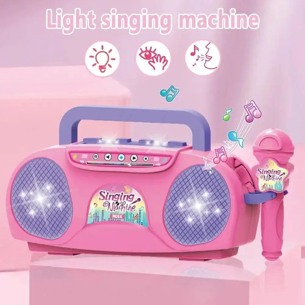 Kids Microphone Karaoke Radio Machine Music Instrument Toys With Lights Indoor Outdoor Travel Educational Toy Gift For Girl R9S0