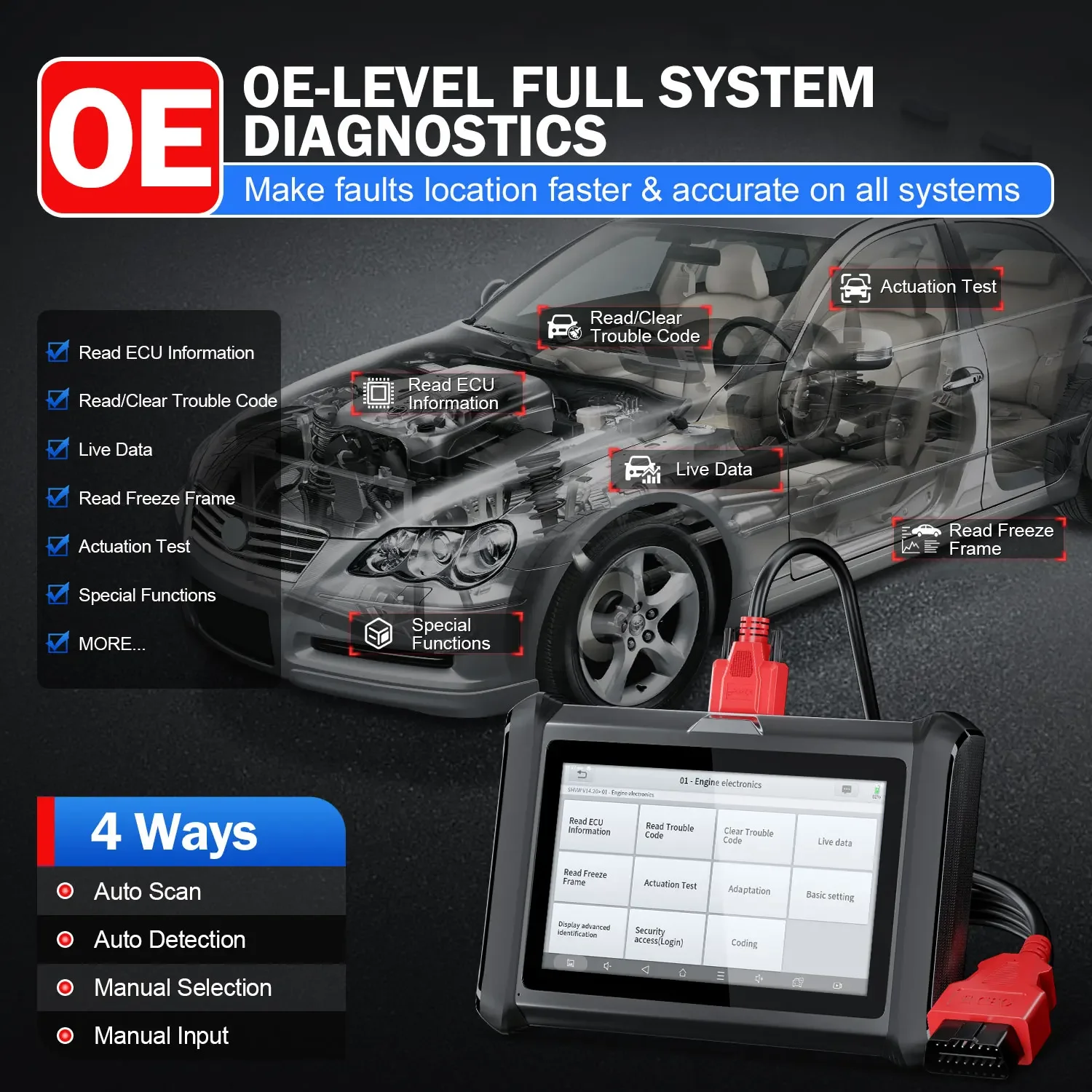 Practical 12V DC Diagnostic Machine Code Reader Analyzer on Sale English Language Car Service Equipment with 3 Years Warranty