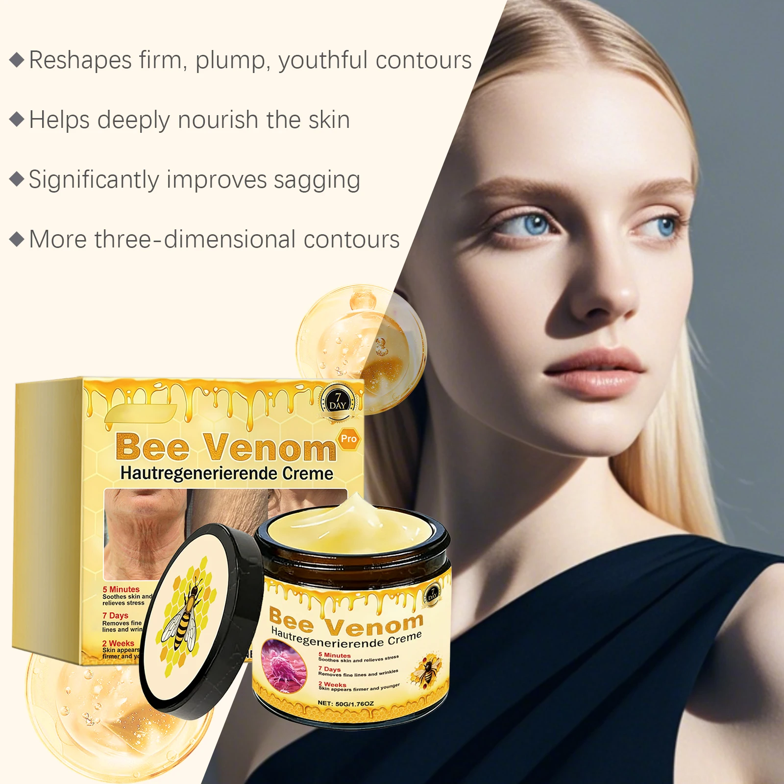 Bienengift-Creme Lindert Rötungen Repariert Geschädigte Haut Stärkt die Hautbarriere Tief Feuchtigkeitsspendende Hautpflege Nährende Körpercreme – Detail 3