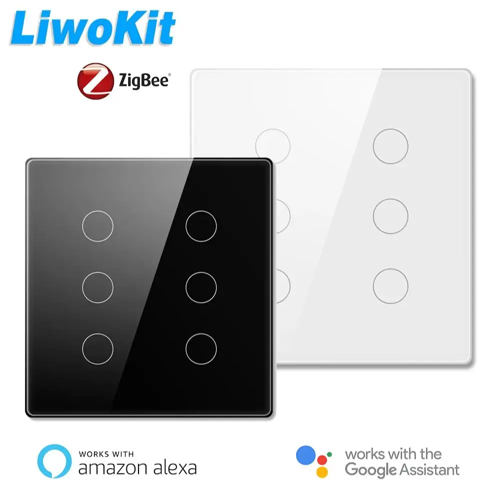 

LiwoKit Zigbee Smart Life Brazil 4x4 Переключатель света Сенсорный датчик 4/6/8Gang Прерыватель Стеклянная панель Пульт дистанционного управления от Alexa Google Home
