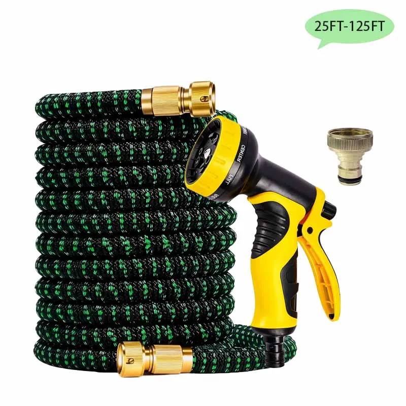 خرطوم حديقة مع خرطوم سحري قابل للتوسيع ولا تويست يستخدم لسقي وتنظيف الحدائق، فوهة متعددة الضغط العالي