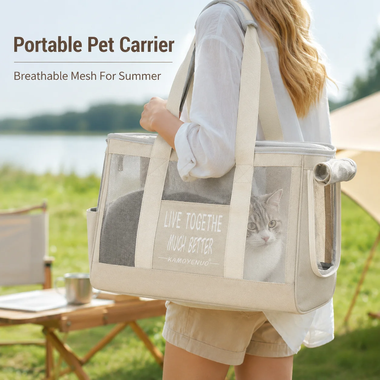 Atmungsaktive Haustier-Tragetasche für Katzen und Hunde, Reise-Handtasche mit Netzbelüftung, Tragbare Outdoor-Tasche, Weich, Leicht, Geruchshemmend, Sommer-Tasche – Detail 1