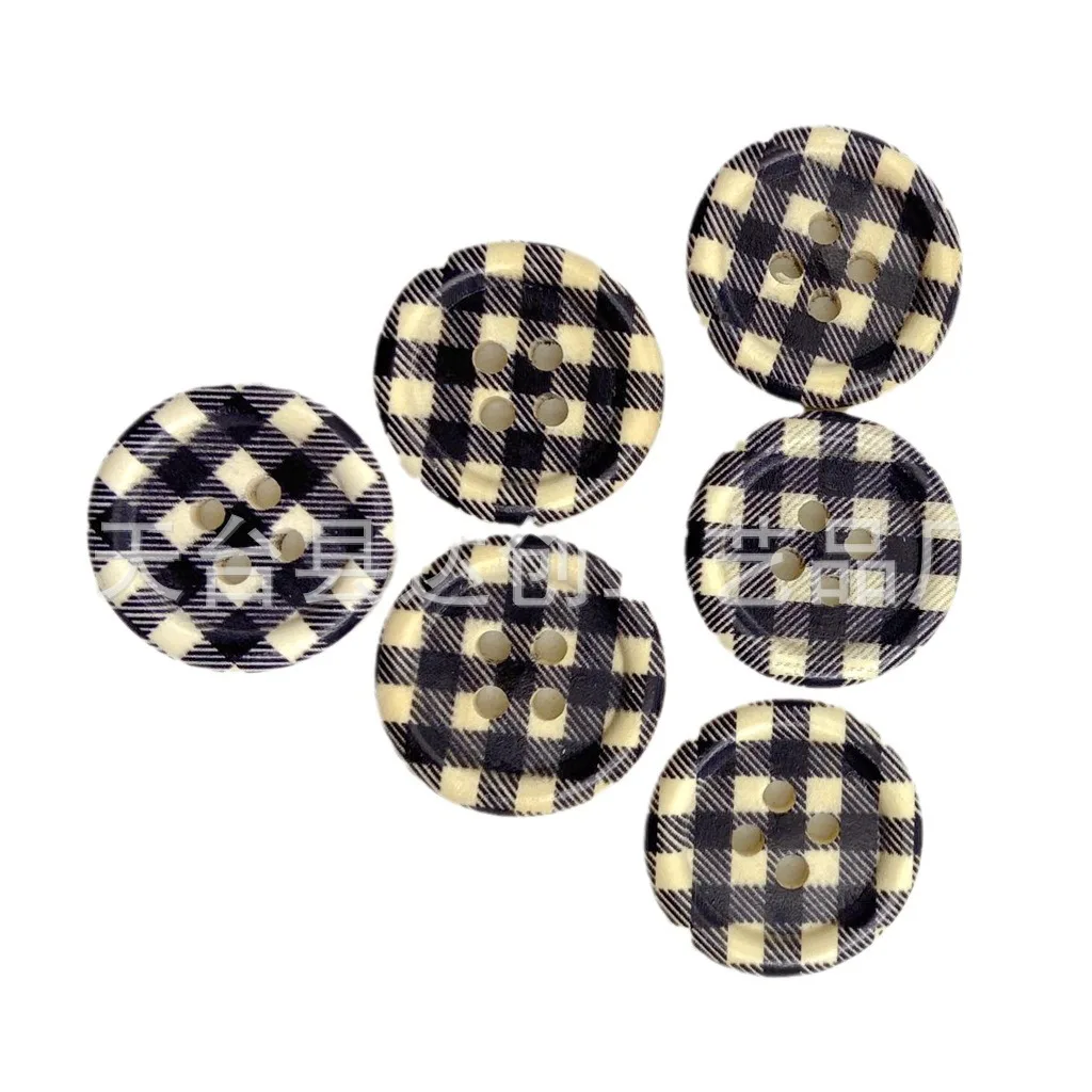 Botones de troncos de 20 mm, bordes finos, rayas a cuadros para niños, botones decorativos de costura simples, 40 en un paquete de bricolaje hecho a mano.