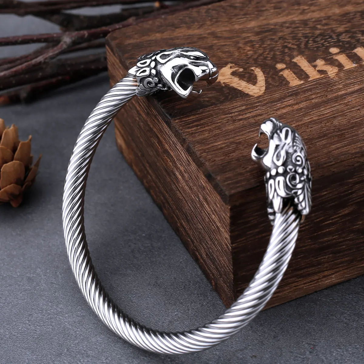 Stainless Steel Nordic Dragon Head Bracelet Men Fashion Hip Hop Biker Wristband Cuff Viking Arm Ring Punk Jewelry for Males Gift