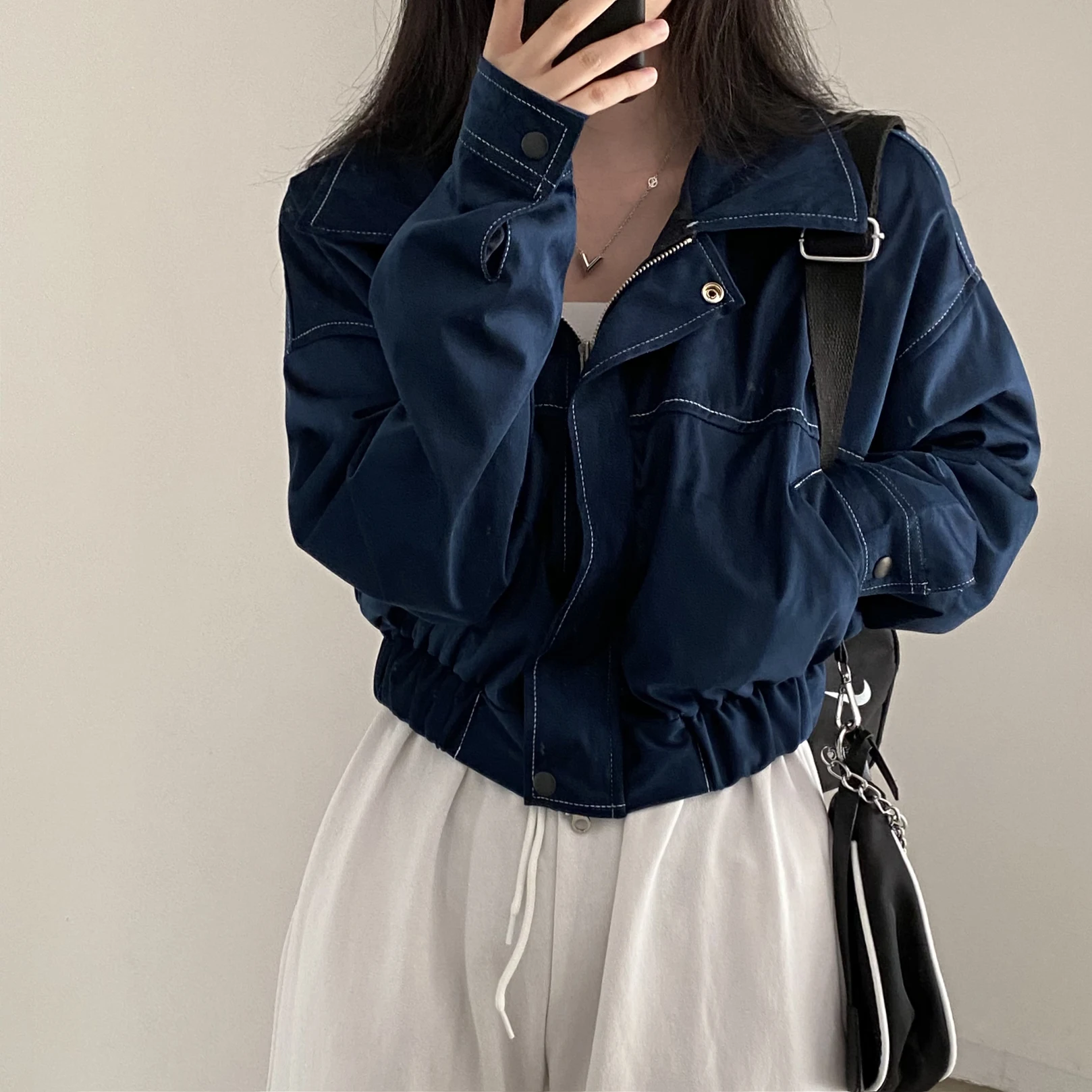 

Свободное пальто с воротником в стиле ретро, женское корейское пальто из органического хлопка, кардиган Jaet Fem Faion, осенняя верхняя одежда