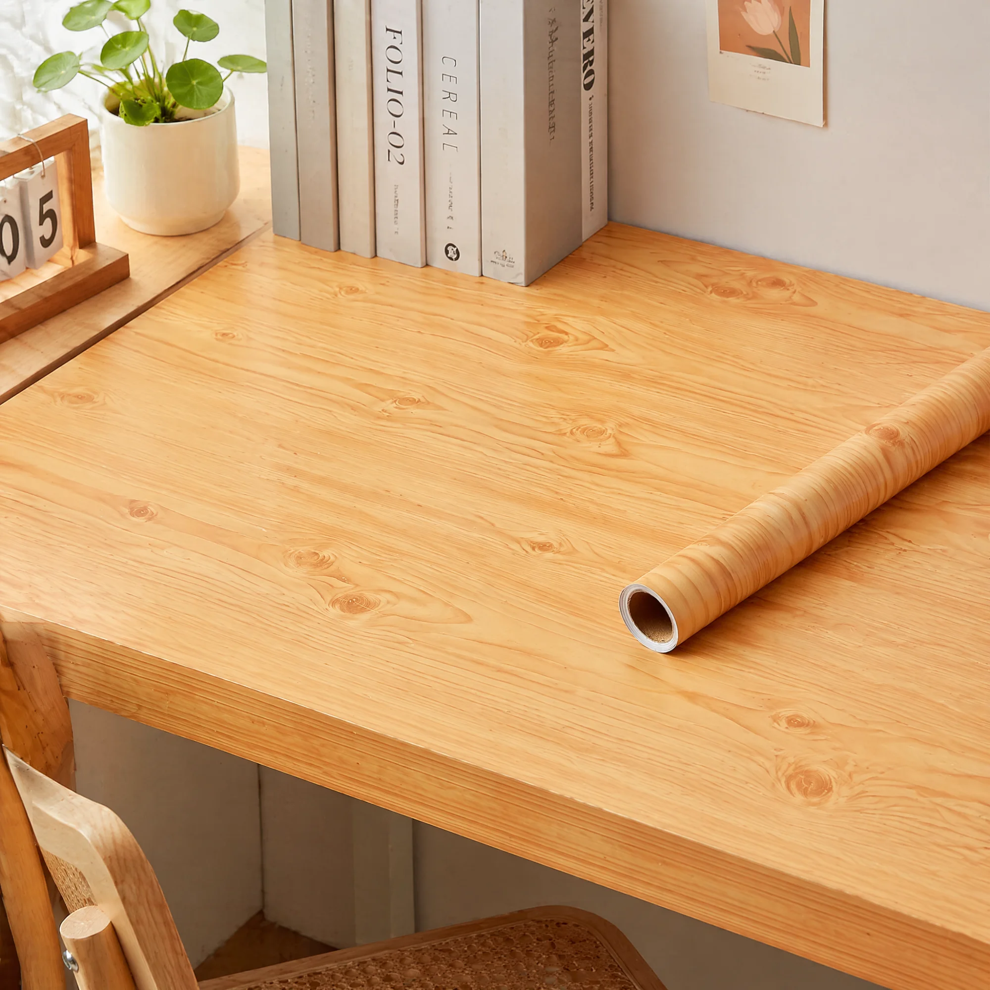 55cm Width Waterproof Vinyl Wood Grain Stickers Self Adhesive Wallpaper for Wardrobe Cupboard Table Closet Bedroom Home Decor