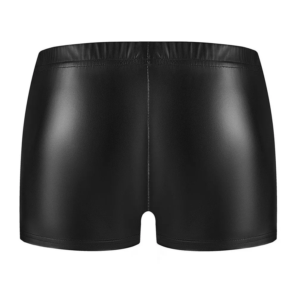 Men's Performance-Oriented Boxer Shorts Featuring Matte Faux Leather Exterior Zipper Closure and Contoured Bulge Pouch